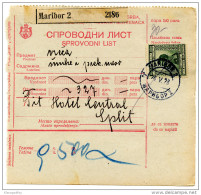 Yugoslavia Kingdom SHS 1928 Sprovodni List - Parcel Card Maribor - Split Bb151204 - Andere & Zonder Classificatie