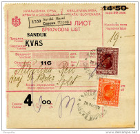 Yugoslavia Kingdom SHS 1928 Sprovodni List - Parcel Card Savski Marof - Split B151204 - Sonstige & Ohne Zuordnung