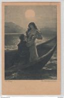 Couple On A Boat Under The Moon By W. Kray Old Postcard Travelled 1925 B170520 - Coppie