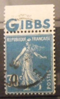 Timbre à Bande Publicitaire. Semeuse 30 C N° 192. Pub Publicité Publicitaires Carnet Pubs. Savon Gibbs. - Autres & Non Classés