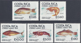 COSTA RICA MARINE LIFE, SHRIMP, SNAPPER, CORVINA, TUNA, CRAYFISH Sc C742-C746 MNH 1979 CV$9.90 - Fishes