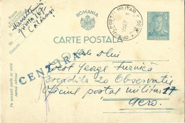 ROMANIA 1941 POSTCARD, CENSORED POSTCARD STATIONERY - Storia Postale Seconda Guerra Mondiale