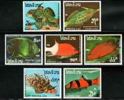 Laos 1987 Fish Tropical Fish Ornamental Fish Sand Loach Sharp Snouted Porpoise Nine Spined Perch，7v MNH - Laos