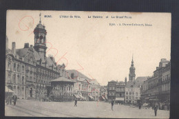 Mons - L'Hôtel De Ville, Le Théâtre Et La Grand'Place - Postkaart - Mons
