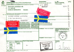 Svezia (1985) - Bollettino Pacchi Da Markaryd Per La Francia - Lettres & Documents