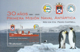 2021 Uruguay Naval Mission Antarctica Penguins Ships  Souvenir Sheet MNH - Uruguay