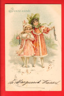 ZXB-1Bonne Année, Fillettes En Manteau D'hiver. Circulé 1901  Dos Simple - Neujahr