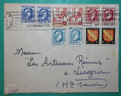 N°633 X3 + 638 X2 + 639 X2 + 643 X2 + 756 X2 BEL AFFRANCHISSEMENT COQ MARIANNE D'ALGER ARMOIRIES PARIS 1950 COVER FRANCE - 1944 Hahn Und Marianne D'Alger