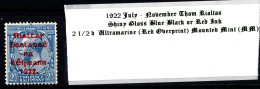 1922 July-November Thom Rialtas 5 Line Overprint In Shiny Blue Black Or Red Ink 2 1/2 D Ultramarine Mounted Mint (MM) - Ongebruikt