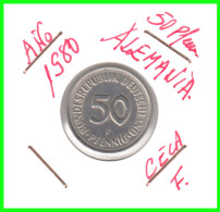 ALEMANIA - DEUTSCHLAND - GERMANY-MONEDA DE LA REPUBLICA FEDERAL DE ALEMIANIA DE 50 Pfn .DEL AÑO 1980 CECA - F -STUTTGART - 50 Pfennig