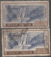 INDIA USED STAMP IN TWO DIFFERENT SHADES ON BHAKRA DAM  On The Satluj River In Bhakra Village IN HIMACHAL PRADESH - Collections, Lots & Series