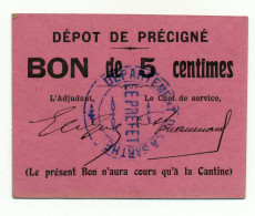 1914-1918 // P.O.W.// Prisonnier De Guerre // PRECIGNE (Sarthe 72) // Bon De Cinq Centimes - Andere & Zonder Classificatie