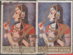 INDIA USED STAMP IN TWO DIFFERENT SHADES ON MINIATURE PAINTING/ RADHA KISHANGARH SCHOOL,1778 A,D, - Colecciones & Series