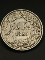 1/2 FRANC SUISSE ARGENT 1920 B BERNE HELVETIA DEBOUT / SWITZERLAND SILVER - Autres & Non Classés