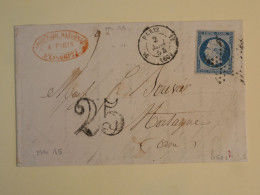 DC5 FRANCE BELLE LETTRE RARE GRIFFE COMPTOIR NAT. D ESCOMPTE  1854 ETOILE DE PARIS ++N°15  NAPOLEON 25C ++ - 1853-1860 Napoléon III.