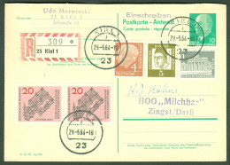 DDR 1964 Antwort-GZS 10Pf Retour Aus Kiel + 40 Pf Marken Zusatzfrankierung Als Einschreiben - Postkarten - Gebraucht