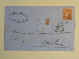 DC5 FRANCE BELLE LETTRE  RR 1871 MARSEILLE  A MILANO ITALIA   + N°48 EMISSION DE BORDEAUX  +AFFR. PLAISANT  ++ - 1870 Uitgave Van Bordeaux