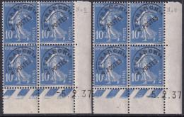 France Coins Datés Préoblitérés N°52 10c Semeuse Bleu 5-2-37 Les 2 Galvanos  Qualité:** - Precancels