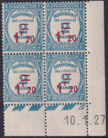 France Coins Datés Taxes N°64 1f20/2f Bleu 10-1-27  Qualité:** - Portomarken