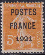 France Préoblitérés N°33 5c Semeuse Orange  Postes France 1921   Qualité:** - 1893-1947