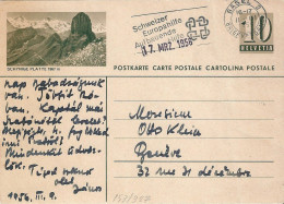 Schweiz Suisse 1955: Bild-PK CPI "SCHYNIGE PLATTE 1967m" Mit Stempel BASEL 11.III.1955 Europahilfe - Aufbauende Hilfe - Bergsteigen