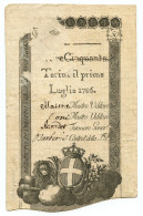 50 LIRE "USO CAMPIONE" REGIE FINANZE TORINO REGNO DI SARDEGNA 01/07/1786 BB - Autres & Non Classés