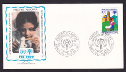 Andorra: FDC First Day Cover, 1979, 1 Stamp, Year Of Child, Children, Sheep, Logo (traces Of Use) - Other & Unclassified