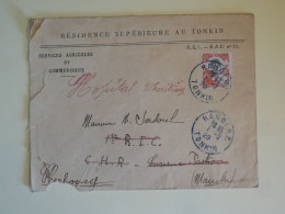 DC6 INDOCHINE BELLE LETTRE  PRIVEE TONKIN 1929 PAR AVION HANOI  A CHERBOURG FRANCE + CACHETS BLEUS +AFF. INTERESSANT+ - Cartas & Documentos