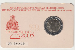 SLOVENIJA 500 LETNICA ROJSTVA PRIMOŽ TRUBAR TRUBARJEVO LETO  2008  COIN CARD 2 EUR - Eslovenia