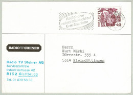 Schweiz / Helvetia 1984, Postkarte Glattbrugg - Kleindöttingen, Radio / Rundfunk, Lärm / Bruit / Noise - Télécom