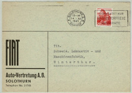 Schweiz / Helvetia 1941, Brief Solothurn - Winterthur, Radio / Rundfunk, Störung, Automobil, Fiat - Télécom