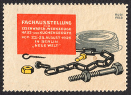 Wire Screw Nail Chain Iron Tools Kitchen Appliances EXHIBITION 1925 Berlin LABEL CINDERELLA VIGNETTE Germany  INDUSTRY - Usines & Industries