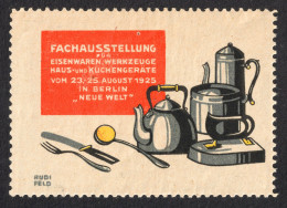 TEA Knife Spoon Fork Teapot Iron Tools Kitchen EXHIBITION 1925 Berlin LABEL CINDERELLA VIGNETTE Germany  INDUSTRY - Usines & Industries
