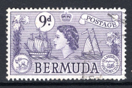 Bermuda 1953-62 QEII Pictorial - 9d Galleon & Coin Used (SG 143b) - Bermuda