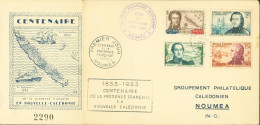 Centenaire Présence Française En Nouvelle Calédonie CAD Premier Jour 24 SEPT 1953 YT 280 à 283 Cachet Expo Philatélique - Storia Postale