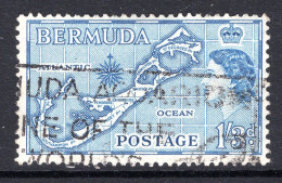 Bermuda 1953-62 QEII Pictorial - 1/3 Map - Type II - Blue - Used (SG 145b) - Bermuda