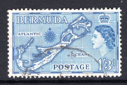 Bermuda 1953-62 QEII Pictorial - 1/3 Map - Type II - Bright Blue - Used (SG 145bc) - Bermuda