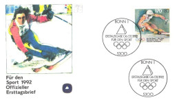 Germany:FDC, Für Den Sport 1992, Slalom Skiing, 1992 - 1981-1990