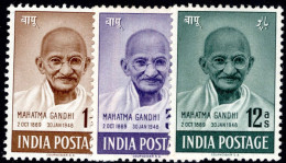 India 1948 Mahatma Gandhi Mourning 3v Of SET, VERY FINE FRONT, MINT GUM DISTURBED Or NO GUM,  NICE COLOUR As Per Scan - Prix Nobel