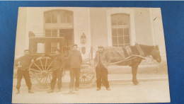 Carte Photo ,attelage Devant Une Gare - Cafes