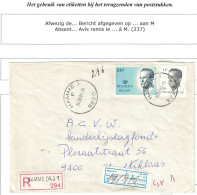 TP Baudouin Velghe S/L. Recommandée Obl. Hamme 16/9/91 > St. Niklaas Label Afwezig-Absent - Covers & Documents
