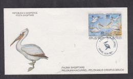 ALBANIA, FDC, BIRDS-Pelecanus Crispus + - Pelícanos