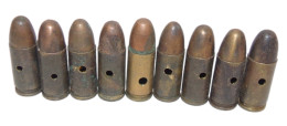 Lot De 9 Cartouches (VIDES ET INERTES) De 9mm Parabellum Pour Sten GB WW2 Anglais - 1939-45