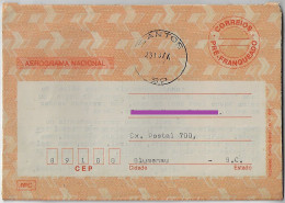 Brazil 1977 Postal Stationery National Aerogramme Sent From Santos To Blumenau - Postal Stationery