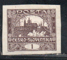 CZECH REPUBLIC REPUBBLICA CECA CZECHOSLOVAKIA CESKA CECOSLOVACCHIA 1919 HRADCANY AT PRAGUE 1h MH - Unused Stamps