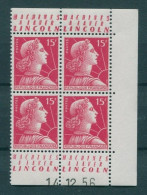 !!! 15 F MARIANNE DE MULLER BLOC DE 4 AVEC PUBS MACHINES A LAVER LINCOLN ET COIN DATE NEUF ** - 1950-1959