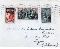 MONACO -N°277 + N°355 + 356 /ENVELOPPE NON CLOSE POUR LYON -TARIF IMPRIME DU 6-1-49 -Cà D 2-VII-51 - Postmarks