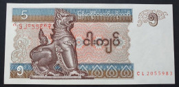 Billete De Banco De MYANMAR (Birmania) - 5 Kyats, 1997  Sin Cursar - Myanmar