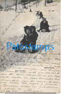 215105 SWITZERLAND COSTUMES WINTER SPORT CHILDREN IN SLED CIRCULATED TO ARGENTINA POSTCARD - Port