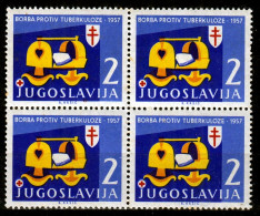 Action !! SALE !! 50 % OFF !! ⁕ Yugoslavia 1957 ⁕ Red Cross / Fight Against Tuberculosis ⁕ MNH Block Of 4 - Beneficenza